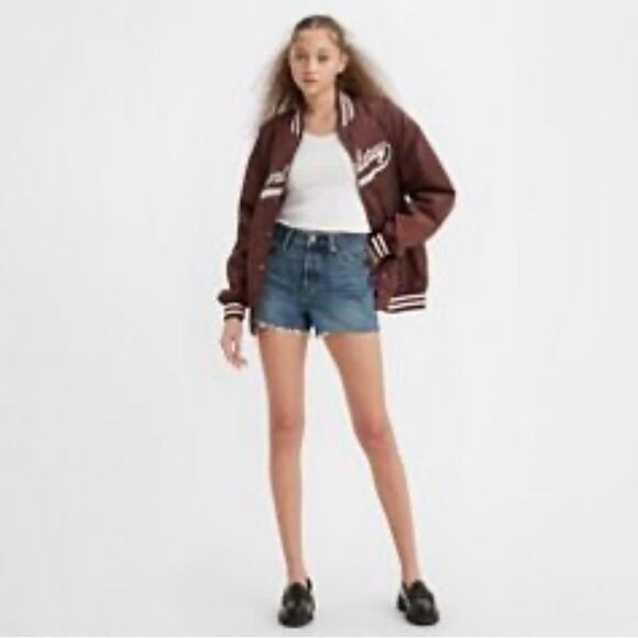 Levi’s 501 Button Fly Medium Wash Mid Rise Raw Frayed Hem Denim Jeans Shorts 29 - Picture 1 of 8